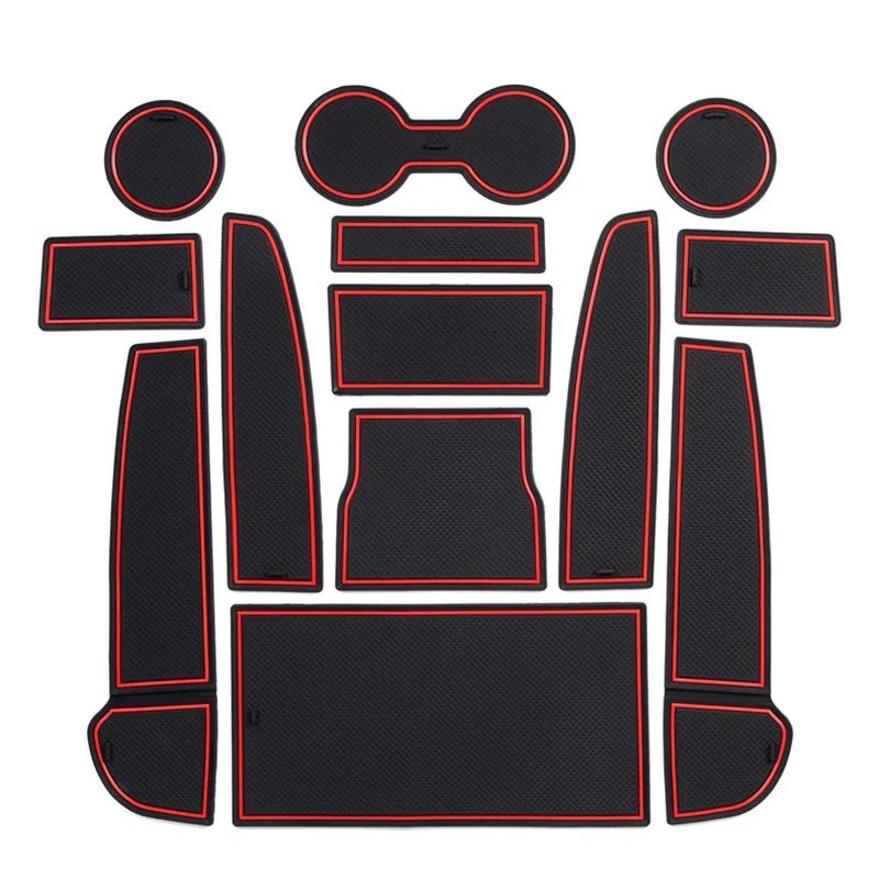 

For Tesla MODEL 3 2017 2018 2019 MODEL3 Anti-Slip Gate Slot Pad Interior Non-slip Car Cup Holders Mats Red 13pcs