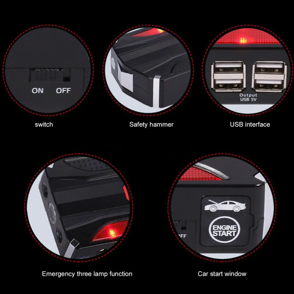 68800 мАч автомобильный стартер для прыжков Портативный 4 USB автомобильный блок питания перезаряжаемый аккумулятор высокой мощности аксессуар J15C17