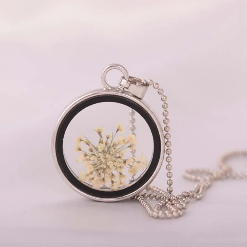 Круглый Кристалл Стекло сушеный цветок ожерелье ручной работы стеклянная рамка