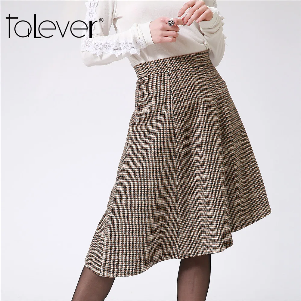 Осень 2017 г. Для женщин Повседневное миди клетчатая юбка зимние Высокая Талия