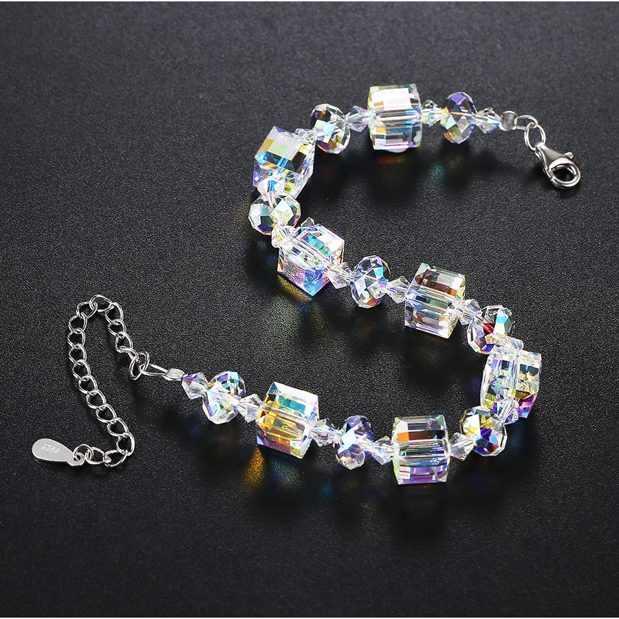 Роскошные браслеты с квадратными кристаллами Swarovski, модные браслеты из стерлингового серебра, браслеты для женщин и девушек, ювелирные изделия в подарок