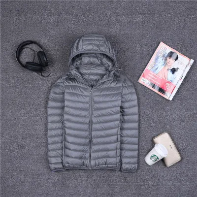 hooded gray Осень Зима размера плюс 90% белый утиный пух пальто для мужчин с капюшоном ультра светильник пуховик Мужская ветрозащитная теплая парка S-6XL Мужская s ткань - Цвет: hooded gray