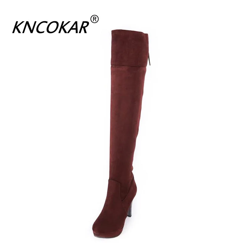 

Осенне-зимние новые стильные однотонные Сапоги выше колена KNCOKAR, весенние водонепроницаемые простые Полуботинки на платформе с круглым нос...