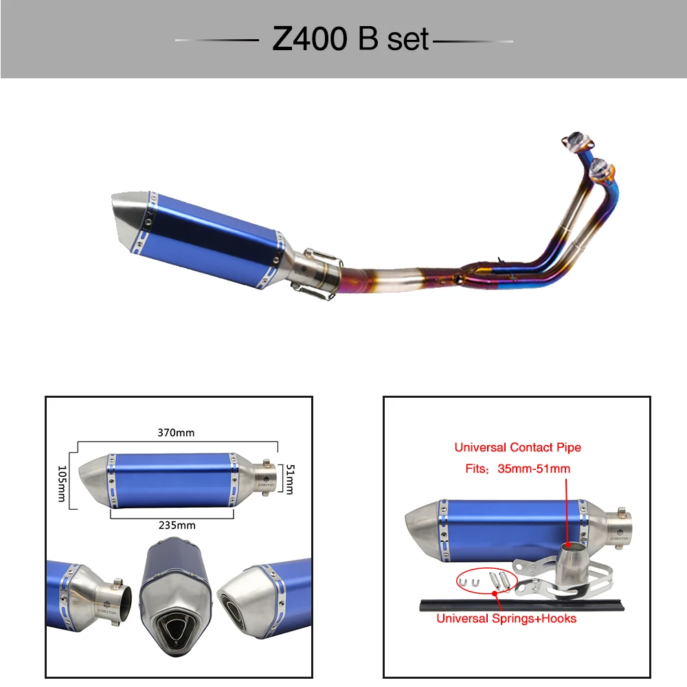 Alconstar-Передняя выхлопная система для мотоцикла из нержавеющей стали Kawasaki Z400 NINJA400
