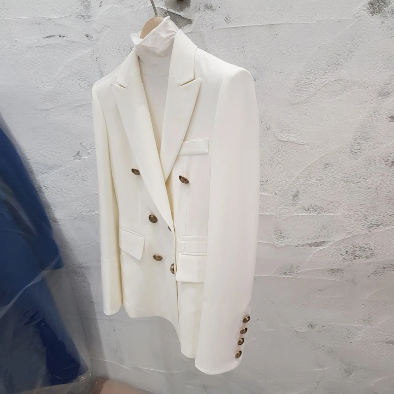 Женский двубортный Блейзер офисный пиджак черного и белого цветов с длинным