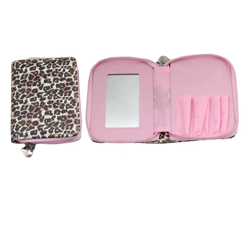 

16*11.5cm Leopard Color With Mirror Cheap Beautiful Handbag Purse Gift Women Girl Cosmetic Makeup Brushes Tool Bag For 5 Brushes
