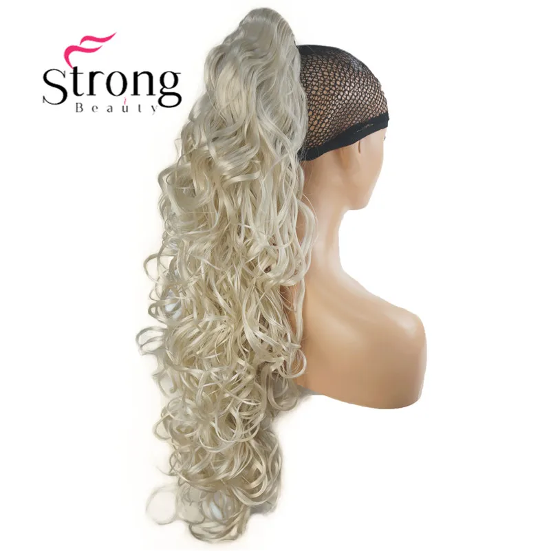 StrongBeauty, 32 дюйма, кудрявые синтетические накладные волосы на заколках, на завязках, конский хвост, синтетические накладные волосы, 270 г, с зажимом челюсти/когтя - Цвет: 613A