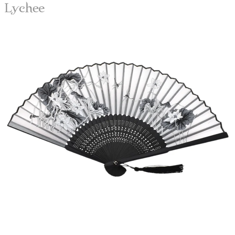 Lychee Life 1 шт. винтажный цветочный принт Карманный складной ручной вентилятор ткань