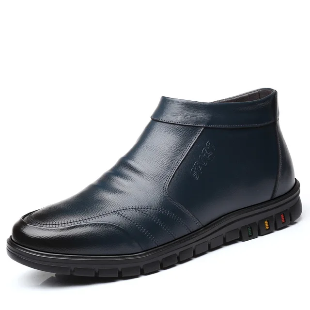 Модная зимняя обувь; мужские теплые зимние ботинки; Zapatos; ботильоны; повседневная обувь на молнии; Уличная обувь на плоской подошве; H266 - Цвет: Синий