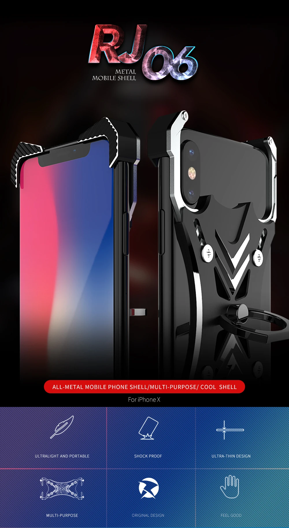 R-JUST для Apple iPhone X 10 чехол Роскошный 3D брендовый жесткий алюминиевый металлический каркас кольцо держатель Броня защитный чехол для телефона чехол