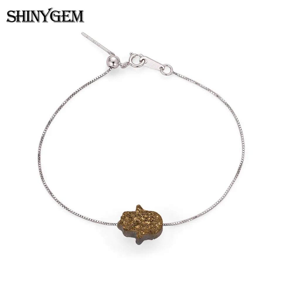 Женский браслет-цепочка ShinyGem подвеска-Хамса из натурального Druzy камня Будды