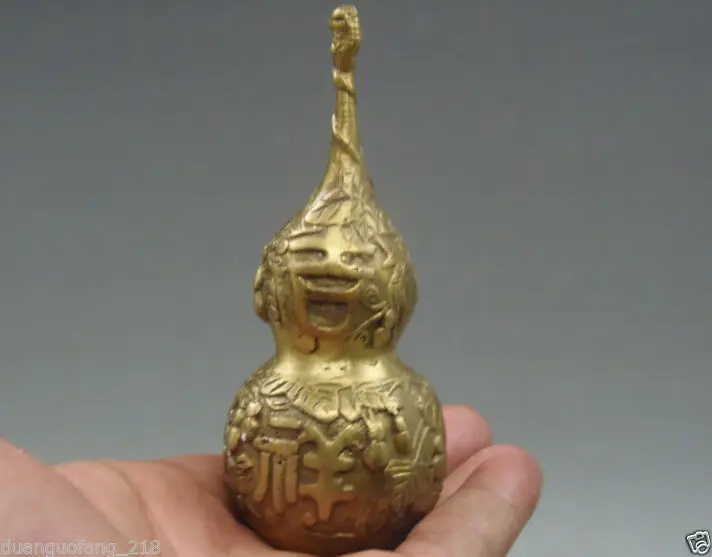 

Exquisite Chinese Folk Classical Fengshui Brass Luck Gourd-shape Auspicious Statue