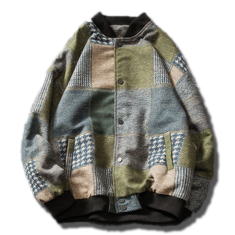 Мужская шерстяная куртка бомбер INS корейский Клетчатый в стиле Харадзюку зимнее