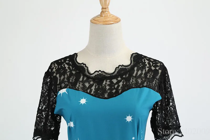 S~ 3XL Новое Женское тонкое рождественское платье с коротким рукавом и цветочным принтом кружевное лоскутное осеннее элегантное платье роковой винтажный Сарафан