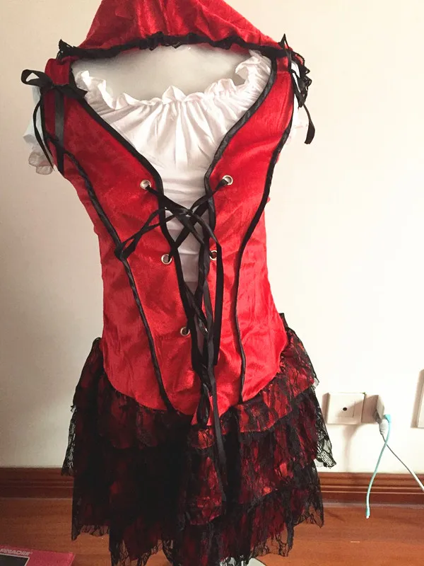 

Little Red Riding Hood cosplay role-playing carnival sexy suit party costume catsuit halloween dress+cloak girl women DS uniform