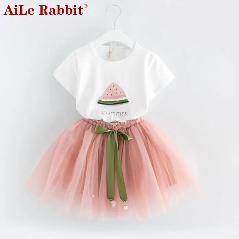 Комплект одежды для девочек AiLe Rabbit новое летнее детское платье белая короткая