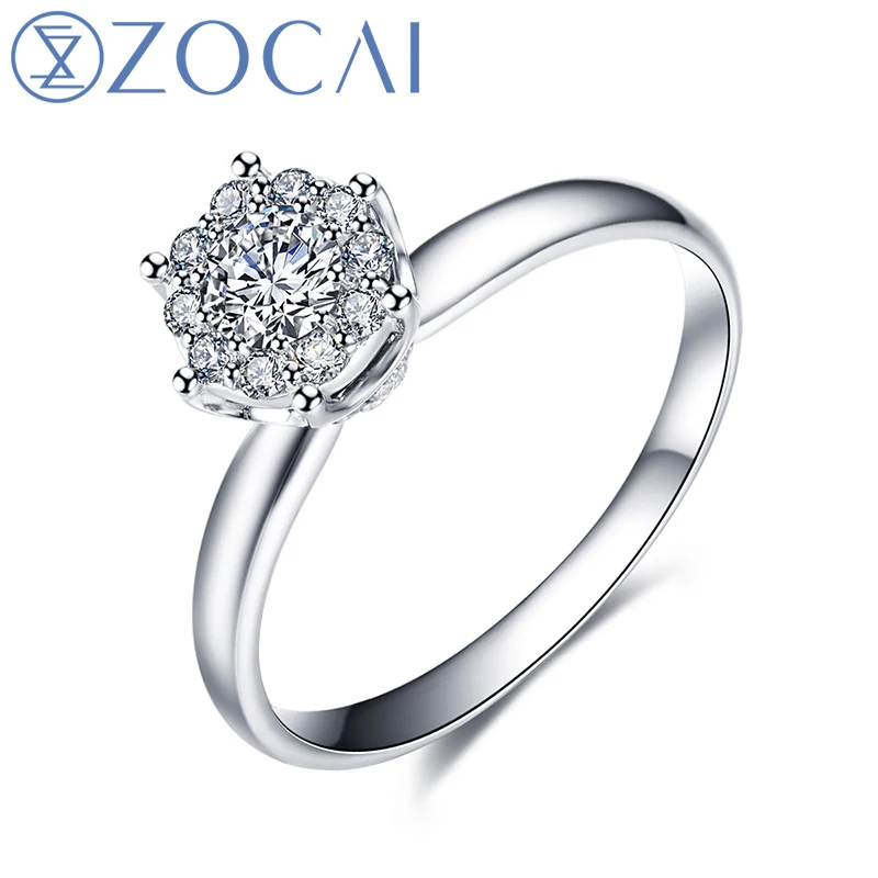 Кольцо ZOCAI с кластерной оправой настоящее 0 38 CT сертифицированное H/SI обручальное