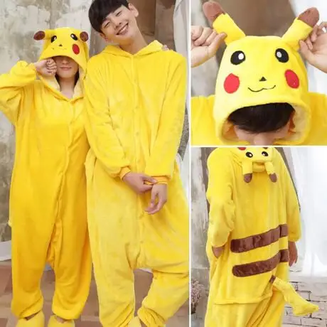 Pikachu Хэллоуин Adulto аниме пижамные комплекты, одежда для сна с рисунком персонажей из мультфильмов, Для женщин пижамы фланелевые пижамы с рисунками животных для детей, панда» и «Единорог», толстовка с длинными рукавами; сезон зима - Цвет: Pikachu