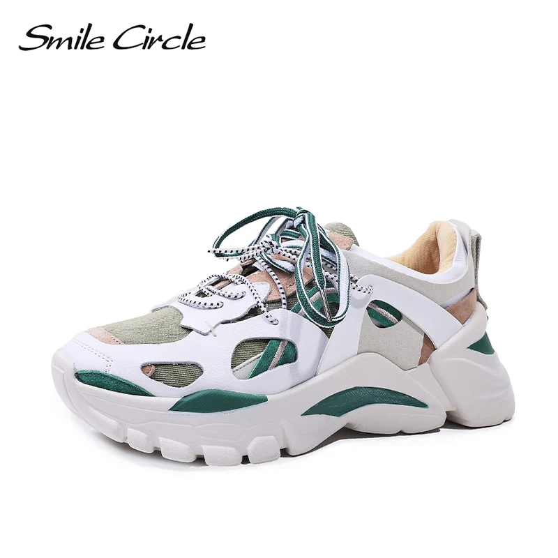Кроссовки на платформе Smile Circle，6cm кроссовки на платформе женские ботинки весна-осень，Зашнуровать，мода кеды женские цветные