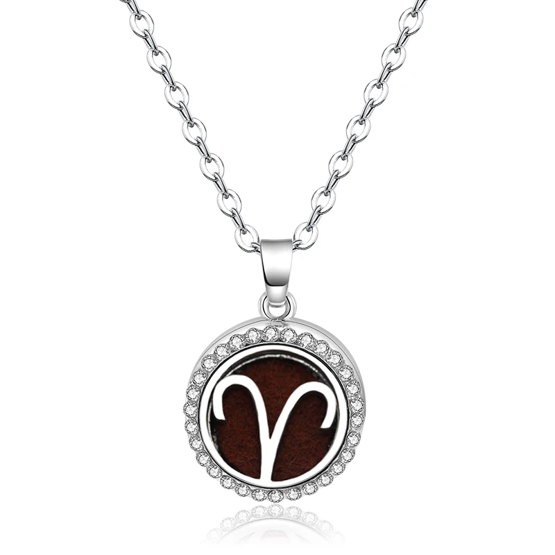 

2019 New Aries Zircon Open Magnetic Necklace Stainless Steel Aromatherapy Essential Oil Diffuser Perfume Lockets Pendant Jewelry