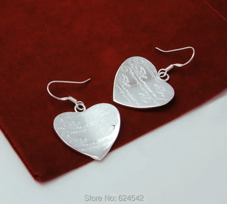 Ms 925 sterling silver earrings. Korean pop earrings heart-shaped pendant. Engraving letters love of gift.Wholesale and retail | Украшения