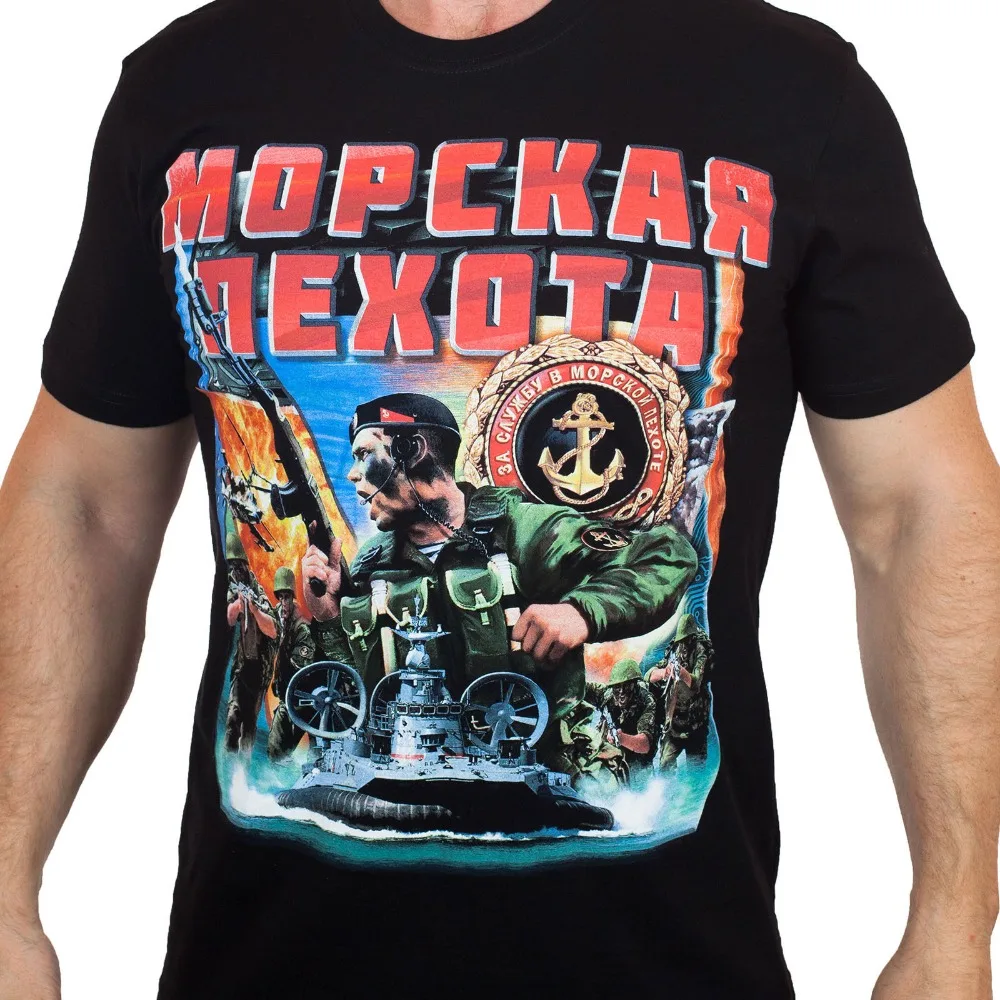 Мужская футболка 2019 летняя из 100% хлопка черная в стиле милитари морской пехоты
