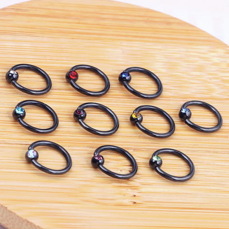 Кольцо с круглым закрытым носом MODRSA 2 шт./лот черное кольцо из нержавеющей стали