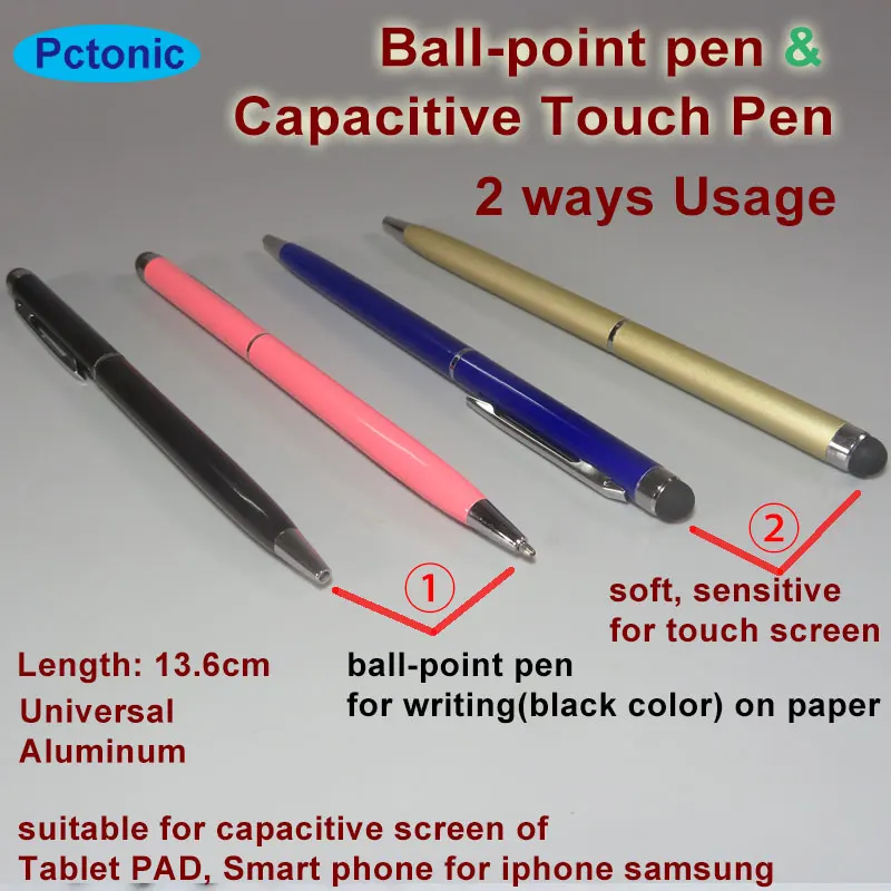 Сенсорный стилус емкостная ручка с шариковой ручкой 2-в-1 двойное использование