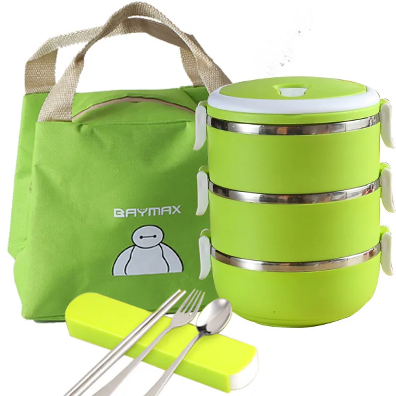 Green 3 Layer 304 термо-бокс из нержавеющей стали для детей и взрослых, японский стиль, контейнер для хранения еды, изоляционный портативный Ланчбокс, наборы - Цвет: Green 3 Layer