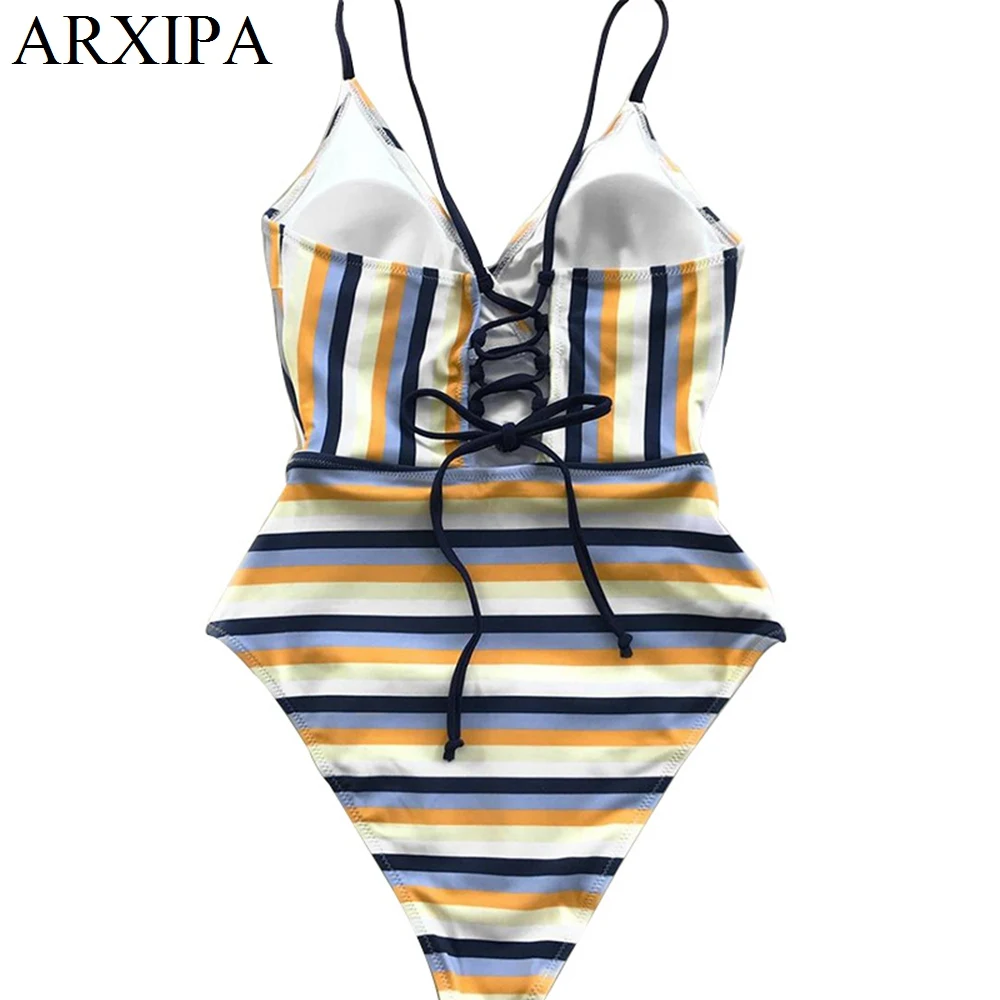 Сексуальный цельный купальник ARXIPA глубокий v образный вырез со шнуровкой