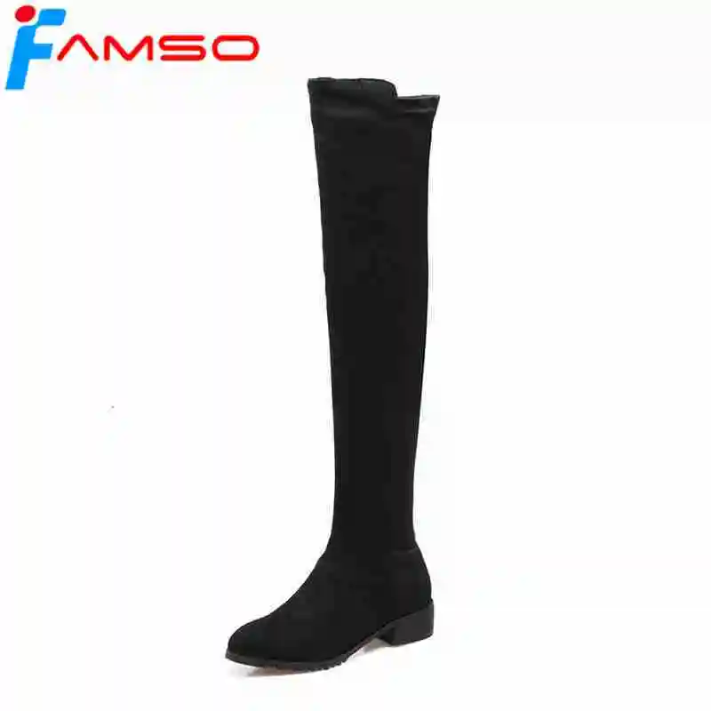 FAMSO/размеры 34 43 новинка 2019 года женские сапоги на каблуке черные коричневые