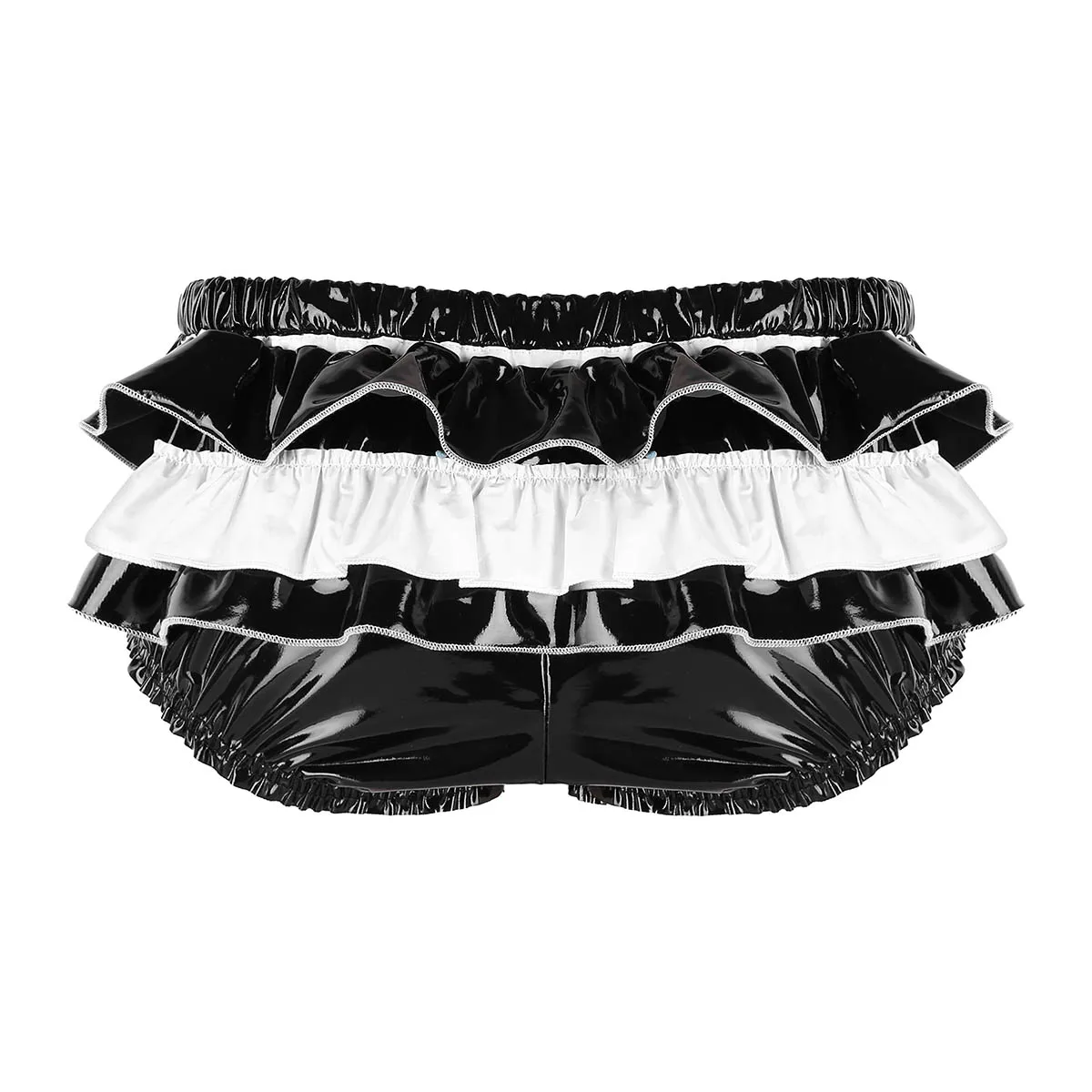 Gay Sissy Panties Male Underwear Wet Look Patent Leather Lingerie Zippered Bulge Pouch Frilly Ruffled High Cut Briefs | Тематическая