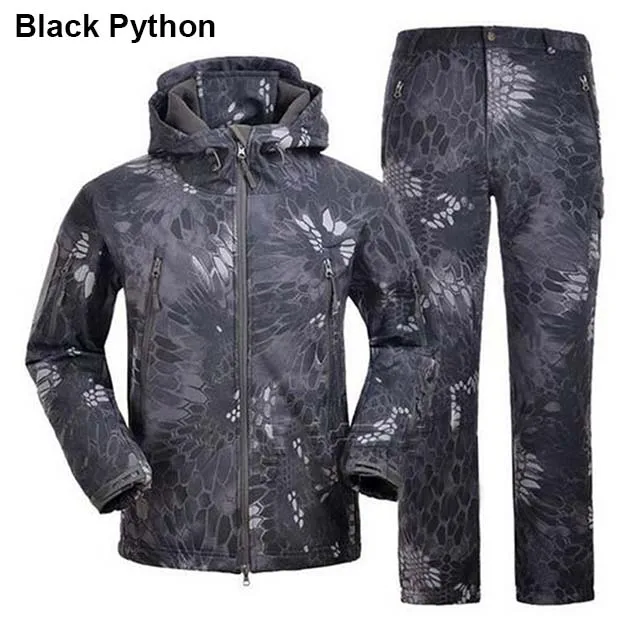 010 Black Python TAD софтшелл костюм с текстурой наподобие Акульей шкуры Мужская Уличная водонепроницаемая охотничья одежда флисовая подкладка куртка Военный Кемпинг снаряжение - Цвет: 010 Black Python