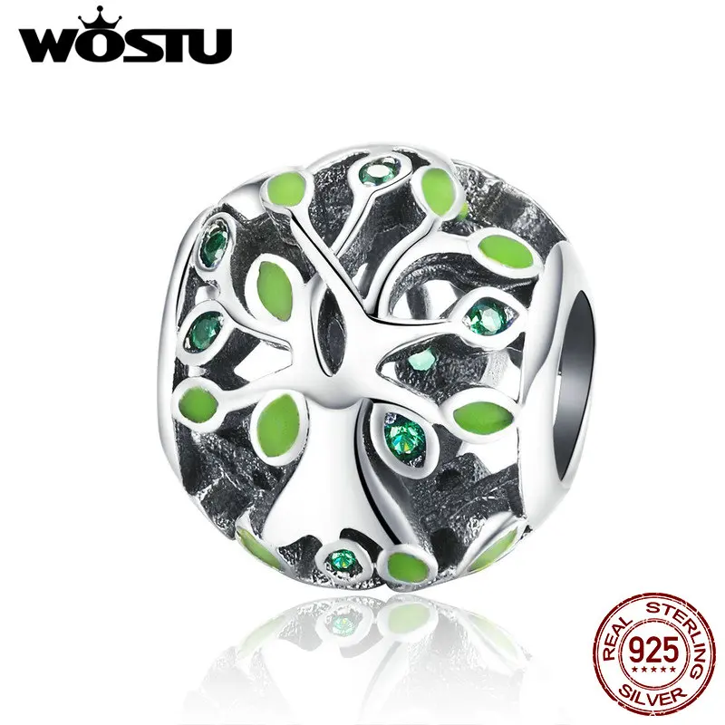 WOSTU натуральный 100% Стерлинговое Серебро 925 пробы бледно-зеленый лист дерево