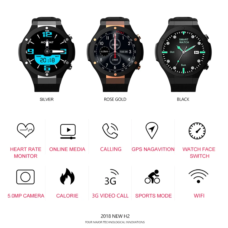 Microwear H2 android ios 1G+16GB Smart watch 1.39 inch mtk6580 SmartWatch phone 3G wifi GPS 5M heart rate nano SIM GSM WCDMA - купить по