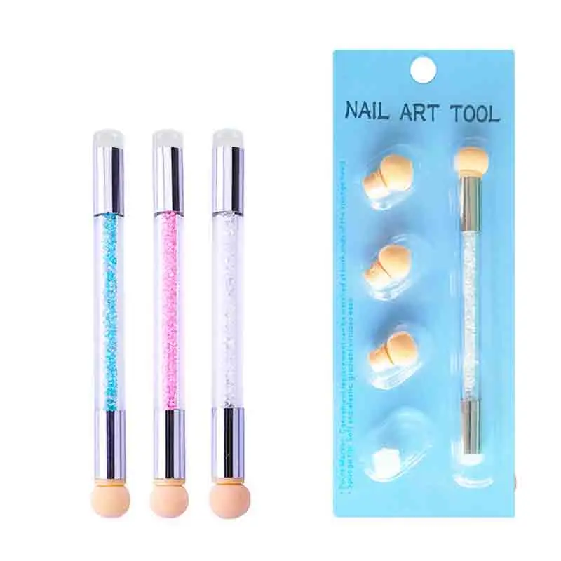 Double-ended Nail Gradient Painting Pen kit Sponge and silicone Head Acrylic Rhinestones Handle Gel UV Brush Tools | Красота и