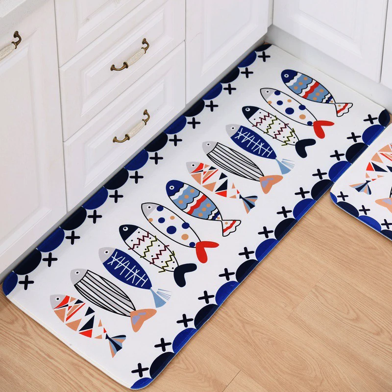 

Plant Fish Pattern Printed Microfiber Floor Mat Welcome Door Mat Absorbent Bathroom Carpet Kitchen Rug Soft Bedroom Bedside Mats