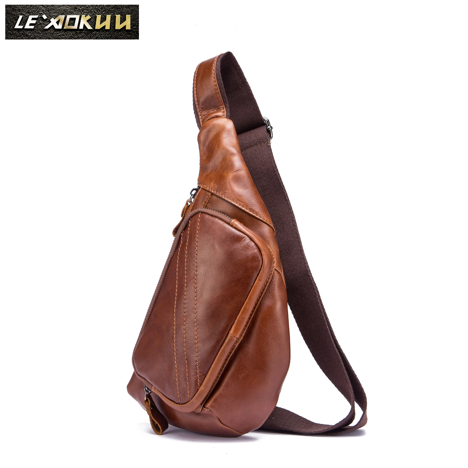 comprar Mochila De Peito Masculina De Couro Genuíno, Bolsa De Design Com Suporte Transversal De Um Ombro, Mochila Para Uso No Dia 8810