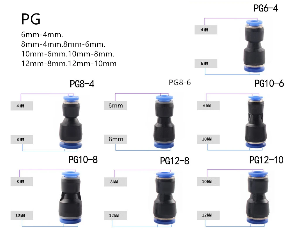 1 шт. PG PW PEG PKG-4 6 8 10 12 мм пневматическая БЫСТРОРАЗЪЕМНАЯ газовая труба пластиковый соединитель уменьшенного диаметра Пневматическое соединение