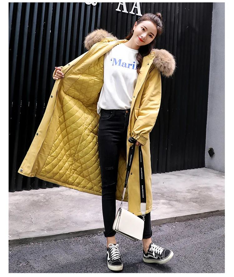 Hot sale hooded down cotton women's wear cotton pants knee length thickened cotton padded jacket 865