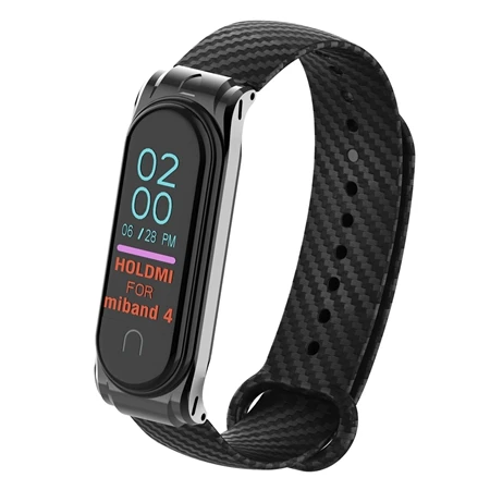 Black OLLIVAN mi Band 4 ремешок из кремния и углеродного волокна для Xiaomi mi Band 4 ремешок с металлической рамкой чехол-браслет mi band 4 Correa черный розовый - Цвет: Black