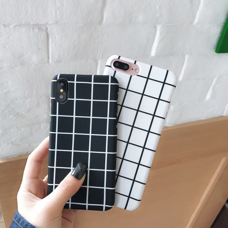 Простой Модный черный и белый чехол для телефона в клетку iphone X XS Max XR 8 7 6 6S Plus 5