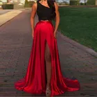 Модная бордовая длинная юбка с высокой талией, пикантная эластичная атласная юбка в пол с Боковым Разрезом, вечерняя официальная юбка для женщин, макси юбка на заказ