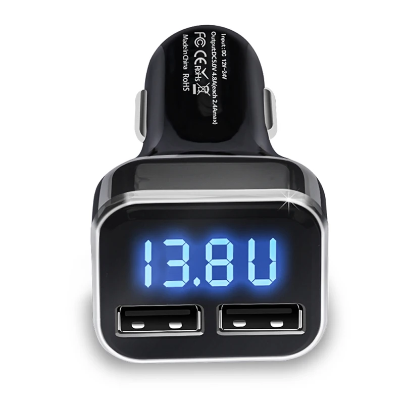 

Dual USB Car Charger Adapter 4.8A LED Display Fast Charging For iPhone Samsung