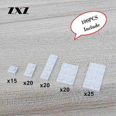 White 100 шт Дети Обучающие игрушки пластиковые строительные блоки совместимый с лего пластины 1X1 1x2 1x4 2x3 2x4 смешанные модели оптом для продажи - Цвет: White