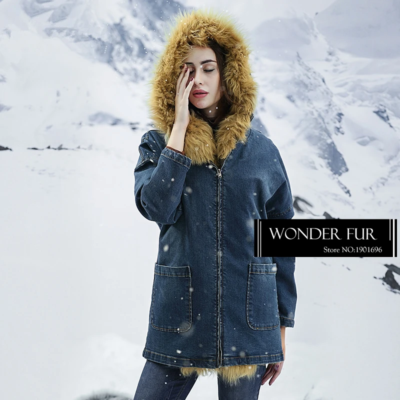 Забавный стиль меховые джинсы из овечьей шерсти для девочек куртка теплая с