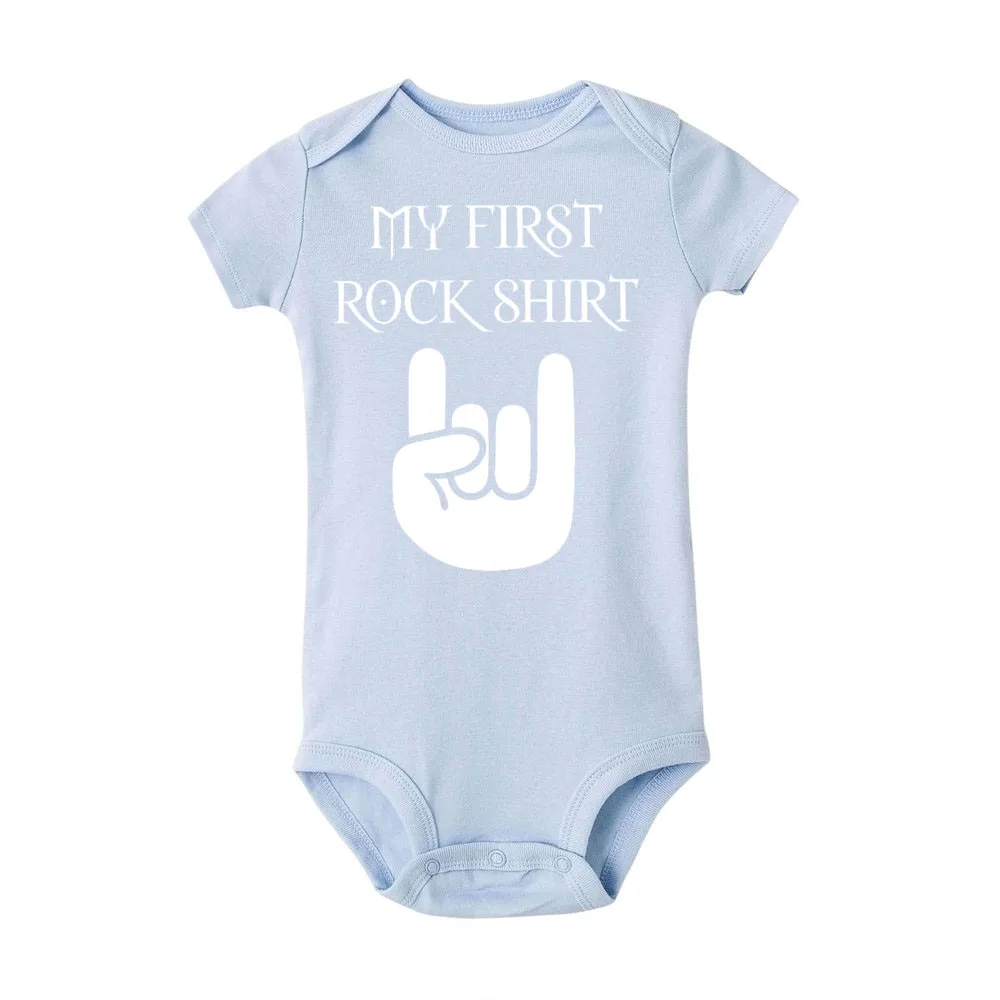 R382-SRPLB- Футболка с надписью «Rock My First Rock»; хлопковый боди с короткими рукавами для малышей; милая Одежда для маленьких мальчиков; комбинезон; Одежда для младенцев; забавная стильная одежда - Цвет: R382-SRPLB-