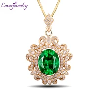 woman pendants chain oval 8x10mm solid 14kt yellow gold natural diamond green emerald wedding pendant necklace for wife gifts