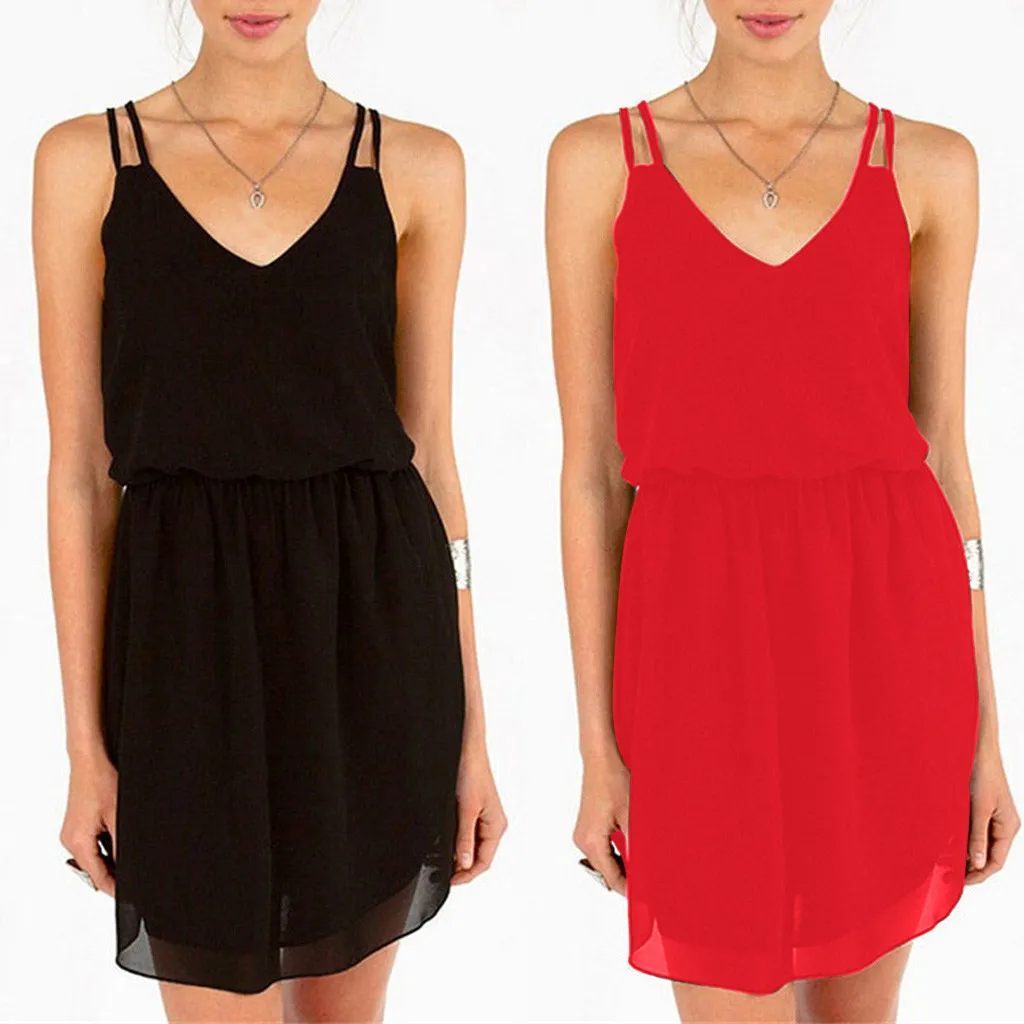 Женская летняя сексуальная однотонная шифоновая Повседневная Туника без