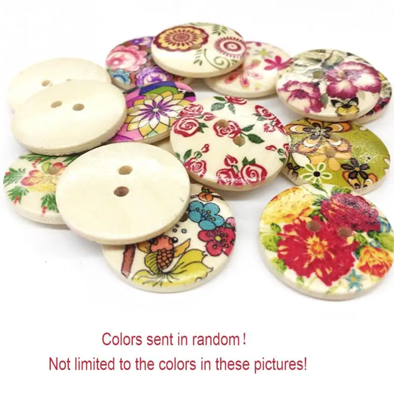50 шт. круглые деревянные пуговицы Craft Скрап Швейные Цветочный принт Винтаж